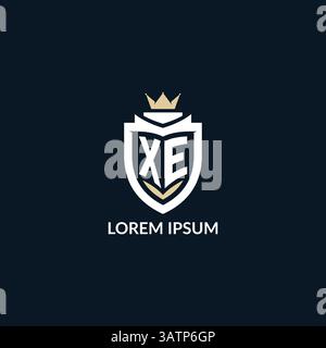 Initial letter XE shield and crown logo style, esport team logo design inspiration vector graphic Stock Vector