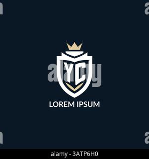 Initial letter YC shield and crown logo style, esport team logo design inspiration vector graphic Stock Vector
