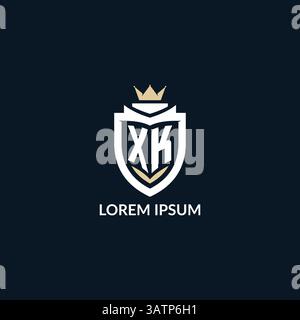 Initial letter XK shield and crown logo style, esport team logo design inspiration vector graphic Stock Vector