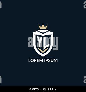 Initial letter YL shield and crown logo style, esport team logo design inspiration vector graphic Stock Vector