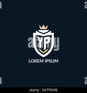 Initial letter YP shield and crown logo style, esport team logo design inspiration vector graphic Stock Vector