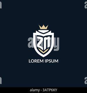 Initial letter ZM shield and crown logo style, esport team logo design inspiration vector graphic Stock Vector