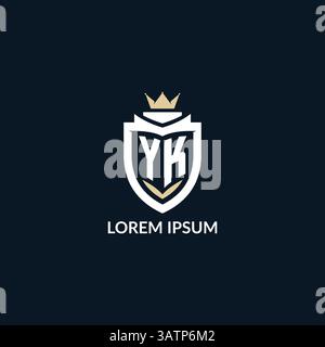 Initial letter YK shield and crown logo style, esport team logo design inspiration vector graphic Stock Vector