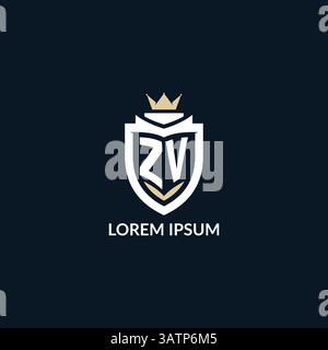Initial letter ZV shield and crown logo style, esport team logo design inspiration vector graphic Stock Vector