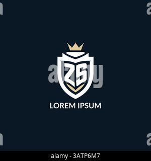 Initial letter ZS shield and crown logo style, esport team logo design inspiration vector graphic Stock Vector