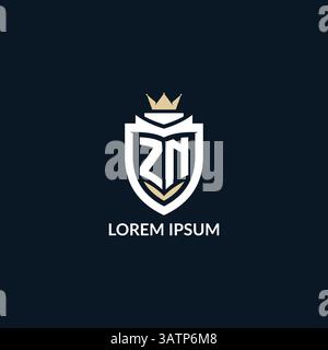 Initial letter ZN shield and crown logo style, esport team logo design inspiration vector graphic Stock Vector