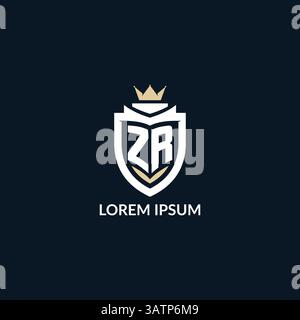 Initial letter ZR shield and crown logo style, esport team logo design inspiration vector graphic Stock Vector