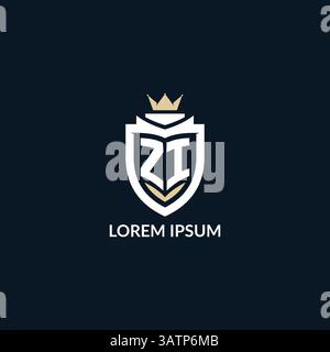 Initial letter ZI shield and crown logo style, esport team logo design inspiration vector graphic Stock Vector