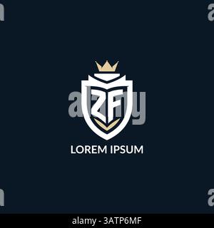 Initial letter ZF shield and crown logo style, esport team logo design inspiration vector graphic Stock Vector
