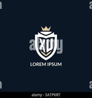 Initial letter XU shield and crown logo style, esport team logo design inspiration vector graphic Stock Vector