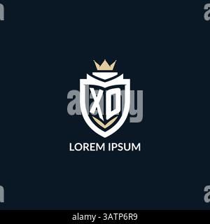 Initial letter XO shield and crown logo style, esport team logo design inspiration vector graphic Stock Vector