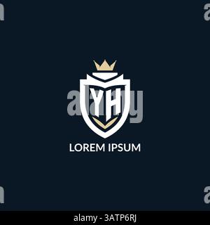 Initial letter YH shield and crown logo style, esport team logo design inspiration vector graphic Stock Vector