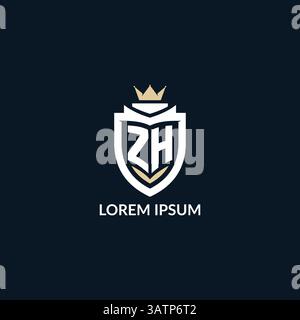 Initial letter ZH shield and crown logo style, esport team logo design inspiration vector graphic Stock Vector