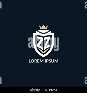 Initial letter ZZ shield and crown logo style, esport team logo design inspiration vector graphic Stock Vector