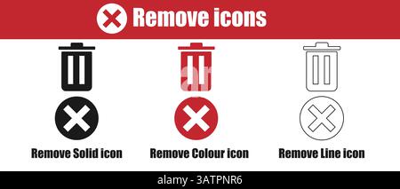 Remove Icon in Color and Silhouette solid and line style. Stock Vector