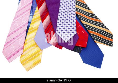 Many different colurful ties, isolated over white Stock Photo