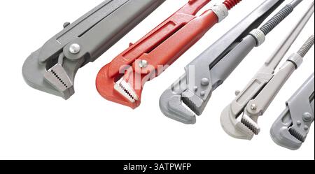 Set of pipe spanners of different sizes and colour Stock Photo