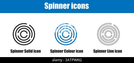 Spinner Icon in Color, Silhouette, Solid, and Line Styles. Stock Vector