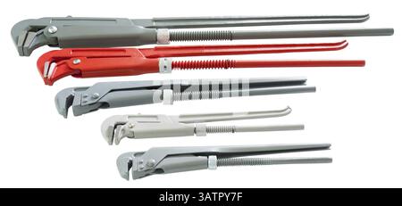 Set of pipe spanners of different sizes and colour Stock Photo