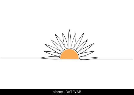 Sun continuous one line drawing and minimalist style isolate outline vector icon Stock Vector