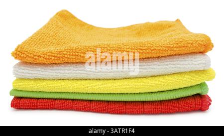 Colorful microfiber cleaning towels, over white background Stock Photo