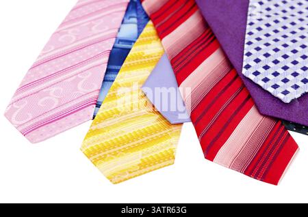 Many different colurful ties, isolated over white Stock Photo