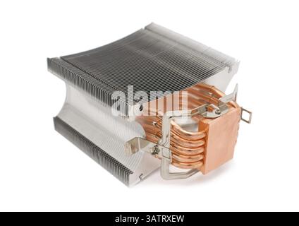 Powerful cooler for computer central processor unit over white background Stock Photo