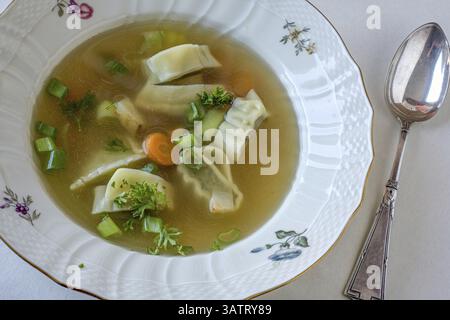Swabian dumpling soup Stock Photo
