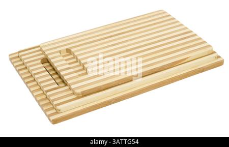Three bamboo cutting boards, isolated Stock Photo