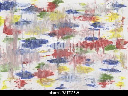 Painted and scratched acrylic picture in the colours blue, yellow, green and white Stock Photo