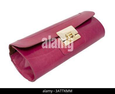 Ladies leather dark pink purse without strap, clipping path Stock Photo