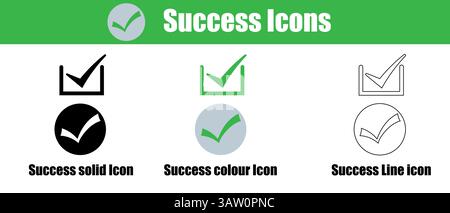 Collection of Success Icons in Solid, colour, and Line Styles Stock Vector