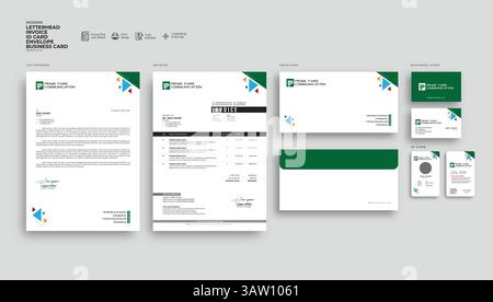 Modern and Minimalist Letterhead Stationary set template Stock Vector