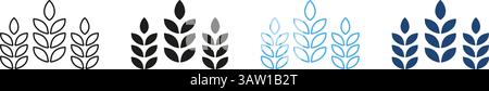 Wheat Spike Line and Silhouette Icon Set. Organic Agriculture and Sustainable Farming. Healthy Food and Nutrition. Editable Stroke. Isolated Vector Stock Vector