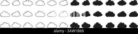 Cloud weather line and solid icon set. Beautifully cloud symbol collection. Editable Stroke. Isolated vector illustration Stock Vector