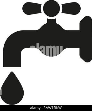 Water Tap With Droplet Solid Icon. Water Conservation, Plumbing, And Resource Management Silhouette Symbol. Environmental Sustainability. Isolated Stock Vector