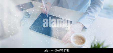 Mobile Device Integration with Digital Automation and System Optimization Processes. Stock Photo