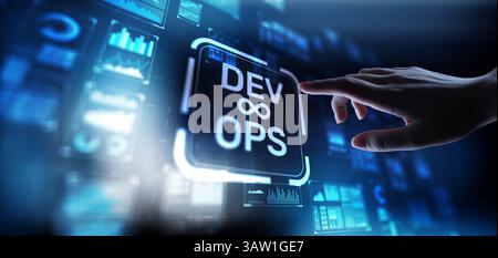 DevOps Development and Operations Integration for Efficient Delivery, projection on a virtual screen, Business and Technology Concept. Stock Photo