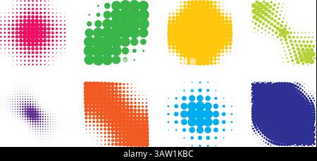 collection of six vibrant halftone background patterns in various colors. Vector illustration Stock Vector
