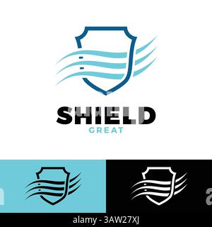 wave shield icon logo design template Stock Vector
