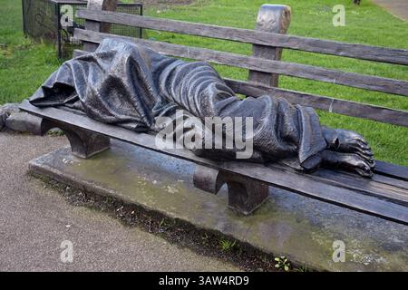 Homeless Jesus statue by Canadian sculptor Timothy Schmalz at Christ Church Cathedral, Dublin, Ireland Stock Photo