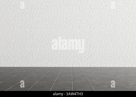 Room perspective,white brick wall and ceramic tile ground. High quality photo Stock Photo