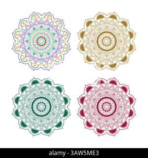 Colorful Mandala bundle 4 separate Design Art work Pattern template Stock Vector