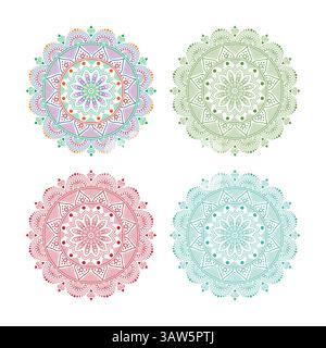 Colorful Mandala bundle 4 separate Design Art work Pattern template Stock Vector