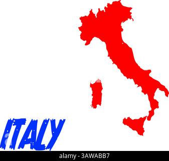 Red Silhouette Map of Italy with Bold Typography – Isolated Vector Illustration Stock Vector
