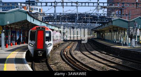Newport, Wales, UK - April 1, 2025; Transport for Wales modern class 197 diesel multiple unit at Newport Stock Photo
