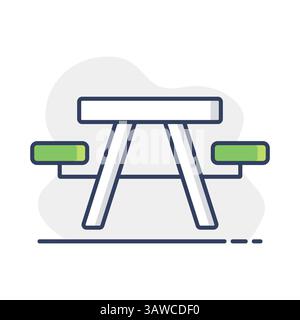 Camping table wooden park bench vector icon. Graph symbol for travel and tourism web site and apps design, logo, app, UI Stock Vector