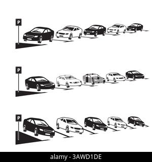 Angle, parallel and perpendicular car parking spaces - vector illustration Stock Vector