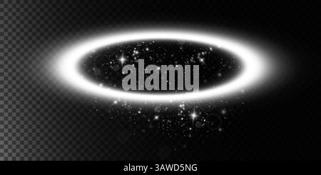 A Beautiful and Glowing Circular Halo Featuring Sparkles and Stars Set against a Transparent Background Stock Vector