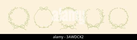Hand drawn sketch spring floral borders collection. Laurel, lily of the valley, olive, grass, summer flowers filigree victorian style borders. Coquett Stock Vector
